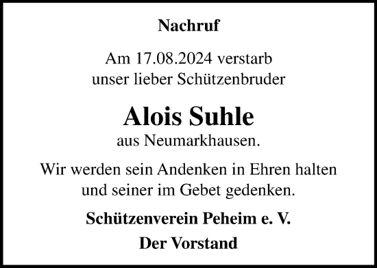 Anzeige von Alois Suhle von OM-Medien