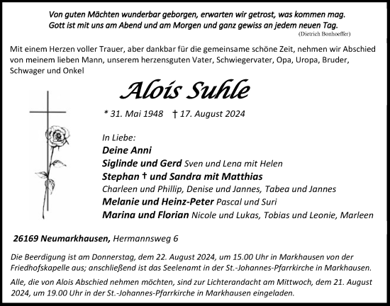 Anzeige von Alois Suhle von OM-Medien