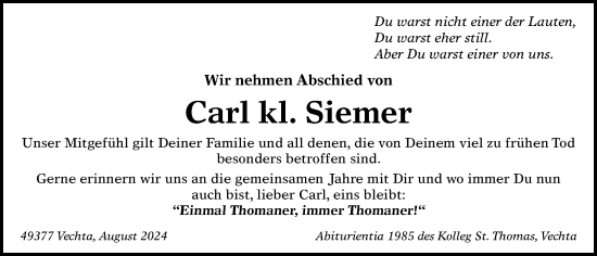 Anzeige von Carl kl. Siemer von OM-Medien