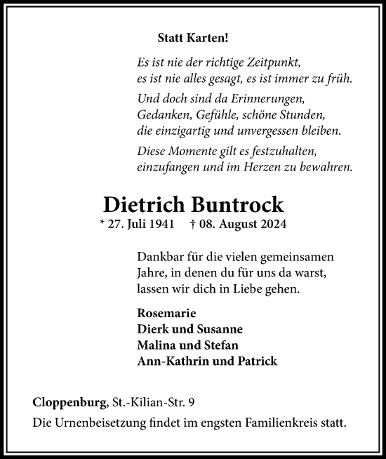 Anzeige von Dietrich Buntrock von OM-Medien