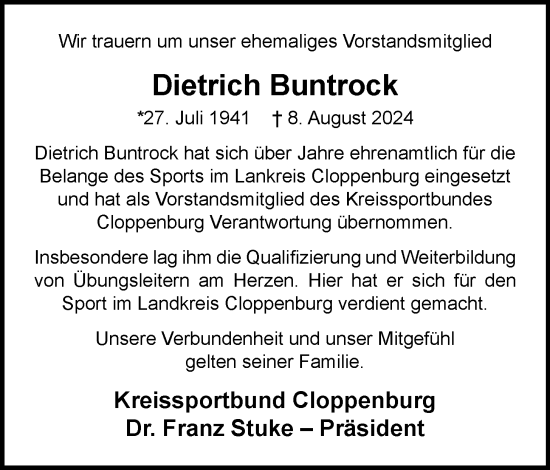 Anzeige von Dietrich Buntrock von OM-Medien