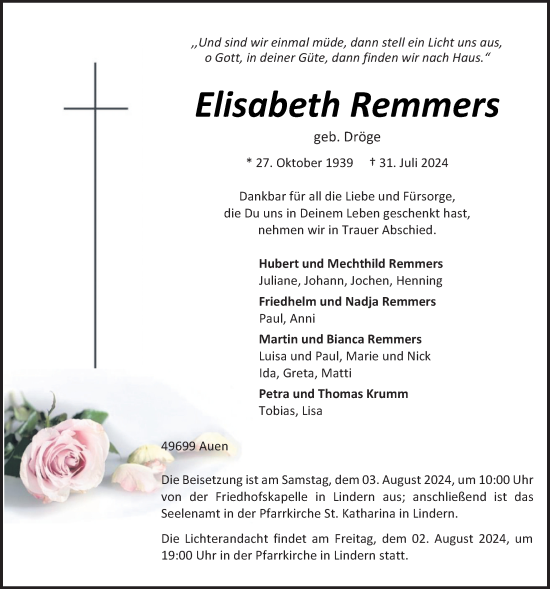 Anzeige von Elisabeth Remmers von OM-Medien