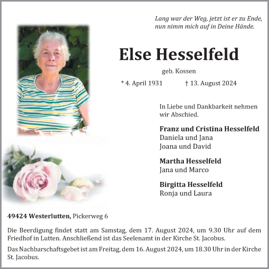 Anzeige von Else Hesselfeld von OM-Medien