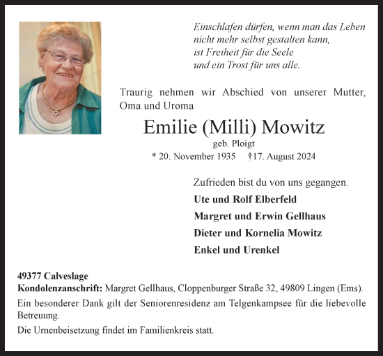 Anzeige von Emilie Mowitz von OM-Medien
