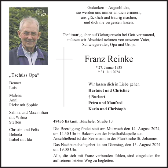 Anzeige von Franz Reinke von OM-Medien