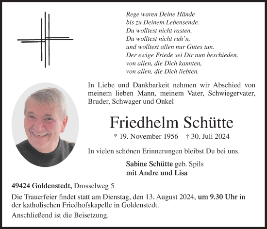 Anzeige von Friedhelm Schütte von OM-Medien