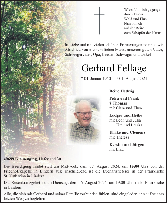 Anzeige von Gerhard Fellage von OM-Medien