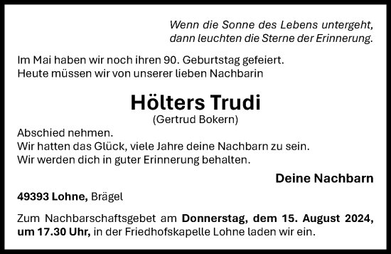 Anzeige von Gertrud Bokern von OM-Medien