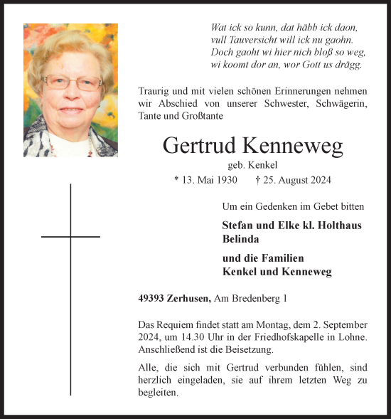 Anzeige von Gertrud Kenneweg von OM-Medien