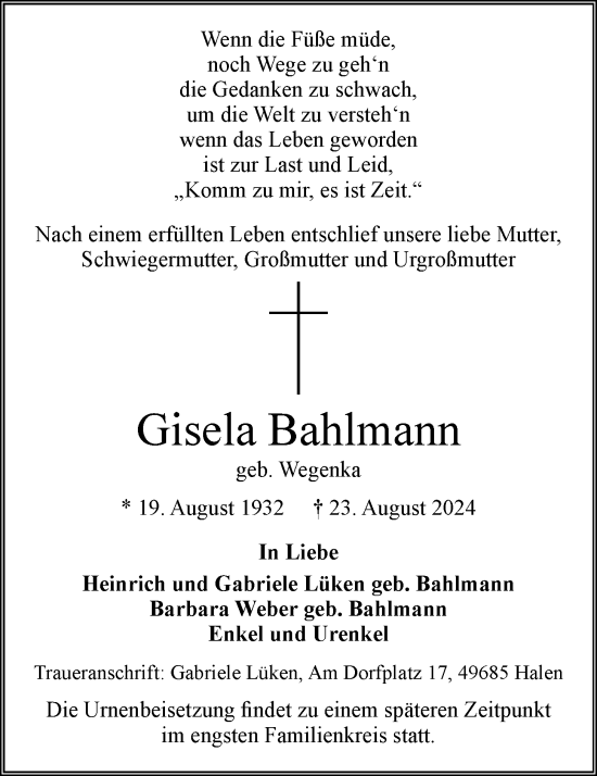 Anzeige von Gisela Bahlmann von OM-Medien