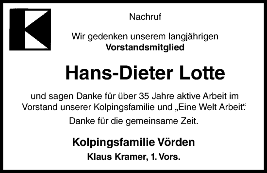 Anzeige von Hans-Dieter Lotte von OM-Medien