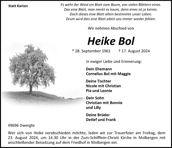 Anzeige von Heike Bol von OM-Medien