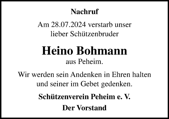 Anzeige von Heino Bohmann von OM-Medien