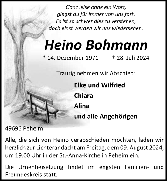 Anzeige von Heino Bohmann von OM-Medien