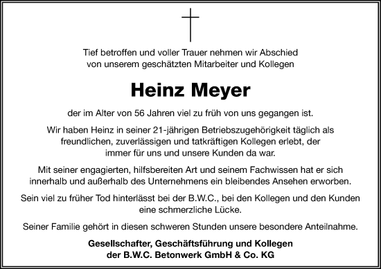 Anzeige von Heinz Meyer von OM-Medien