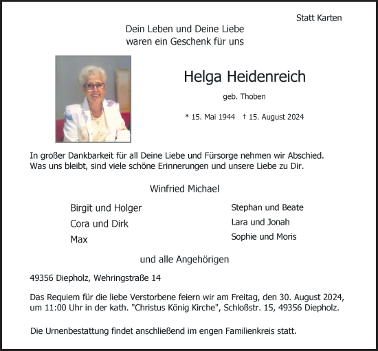 Anzeige von Helga Heidenreich von OM-Medien
