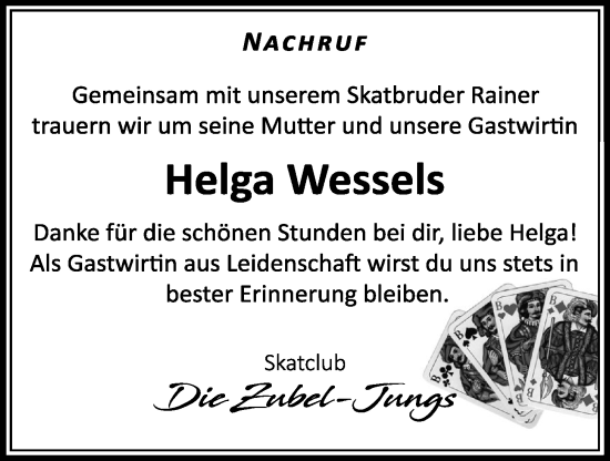 Anzeige von Helga Wessels von OM-Medien