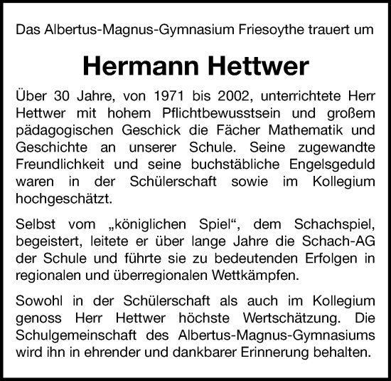 Anzeige von Hermann Hettwer von OM-Medien