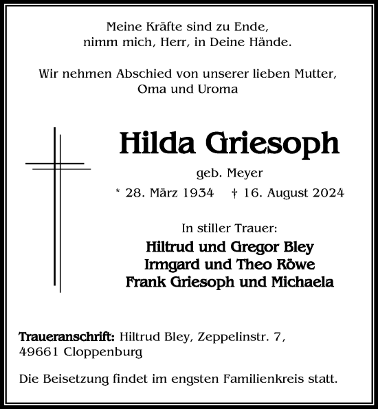 Anzeige von Hilda Griesoph von OM-Medien