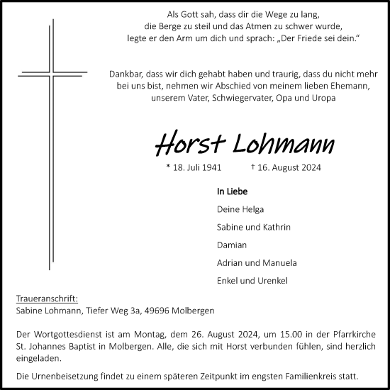 Anzeige von Horst  Lohmann von OM-Medien
