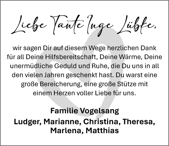 Anzeige von Inge Lübke von OM-Medien