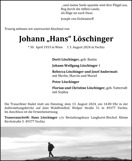 Anzeige von Johann Löschinger von OM-Medien