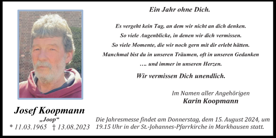 Anzeige von Josef Koopmann von OM-Medien