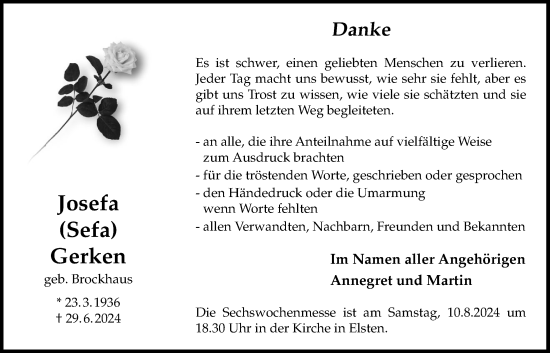 Anzeige von Josefa Gerken von OM-Medien