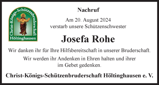 Anzeige von Josefa Rohe von OM-Medien