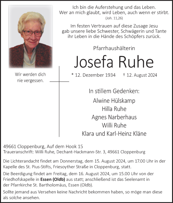 Anzeige von Josefa Ruhe von OM-Medien