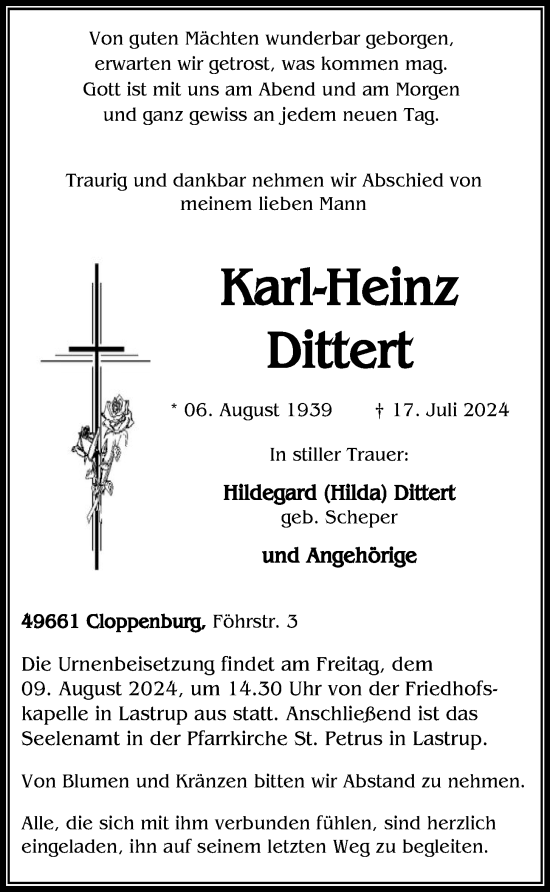 Anzeige von Karl-Heinz Dittert von OM-Medien