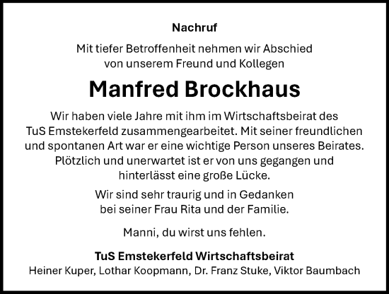 Anzeige von Manfred Brockhaus von OM-Medien