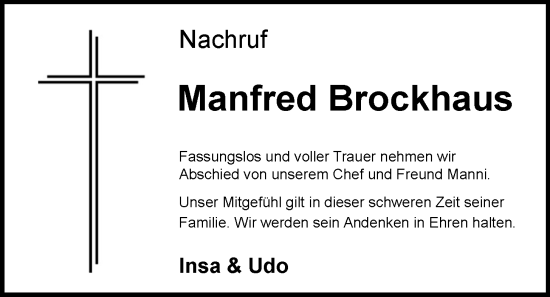 Anzeige von Manfred Brockhaus von OM-Medien