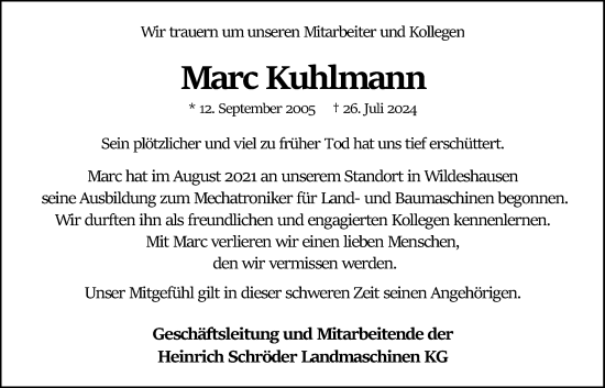 Anzeige von Marc Kuhlmann von OM-Medien