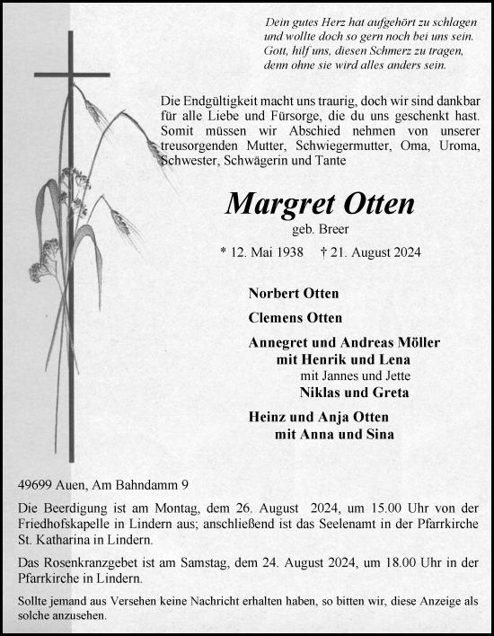 Anzeige von Margret Otten von OM-Medien