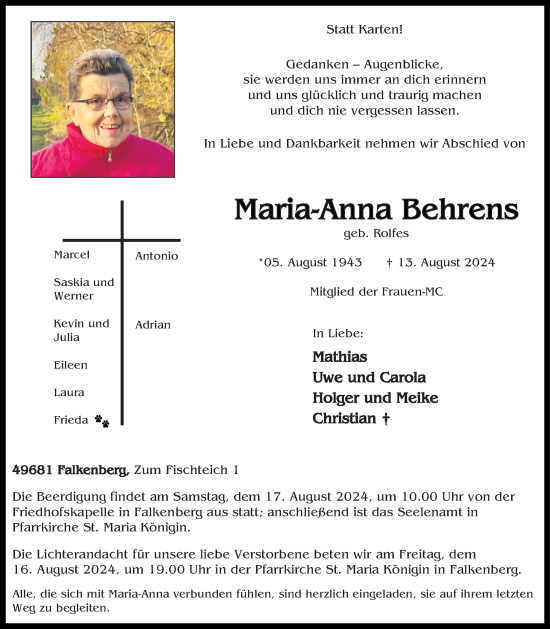 Anzeige von Maria-Anna Behrens von OM-Medien