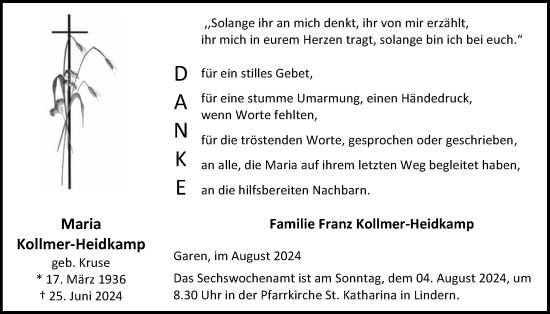 Anzeige von Maria Kollmer-Heidkamp von OM-Medien