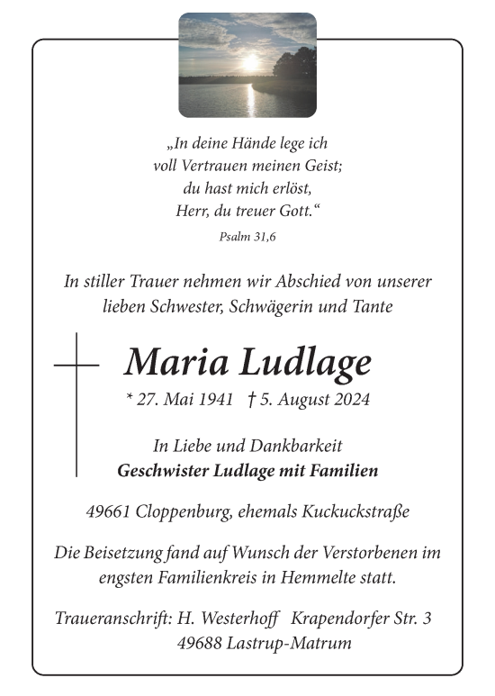 Anzeige von Maria Ludlage von OM-Medien