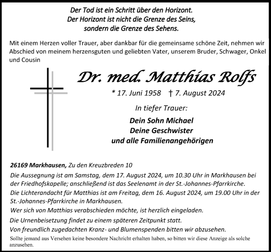 Anzeige von Matthias Rolfs von OM-Medien