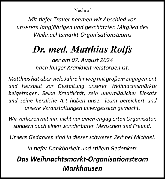 Anzeige von Matthias Rolfs von OM-Medien