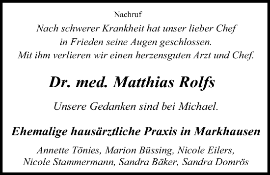 Anzeige von Matthias Rolfs von OM-Medien