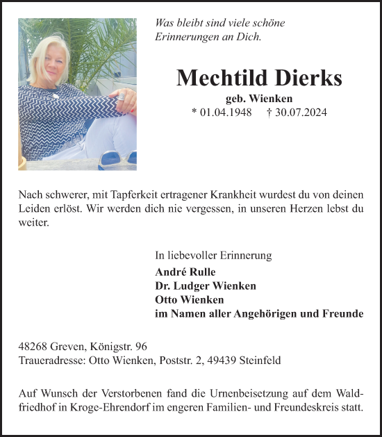 Anzeige von Mechtild Dierks von OM-Medien