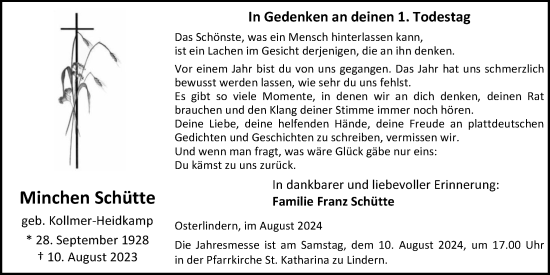 Anzeige von Minchen Schütte von OM-Medien