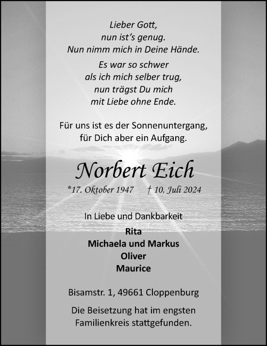 Anzeige von Norbert Eich von OM-Medien