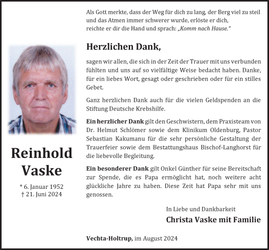 Anzeige von Reinhold Vaske von OM-Medien