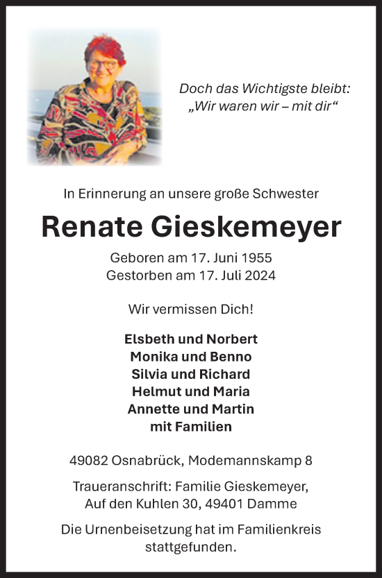 Anzeige von Renate Gieskemeyer von OM-Medien