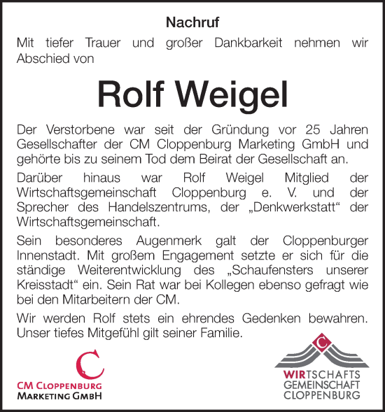 Anzeige von Rolf Weigel von OM-Medien