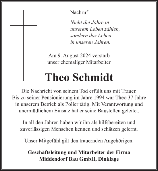 Anzeige von Theo Schmidt von OM-Medien