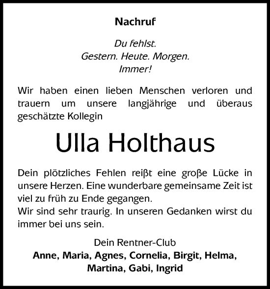 Anzeige von Ulla Holthaus von OM-Medien