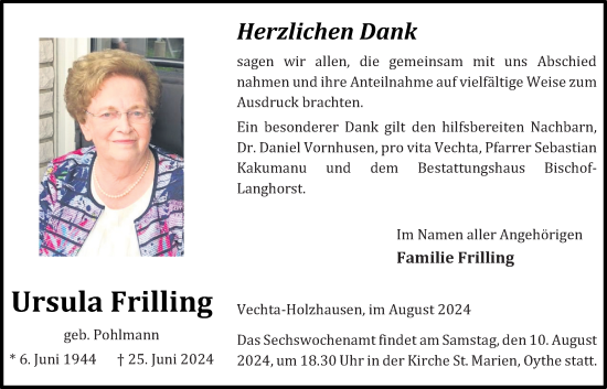 Anzeige von Ursula Frilling von OM-Medien